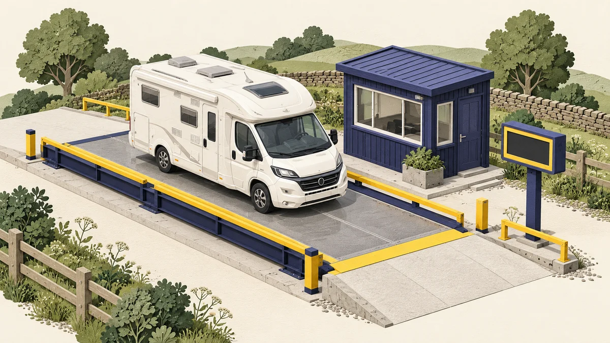 Original illustration of a campervan on a weighbridge